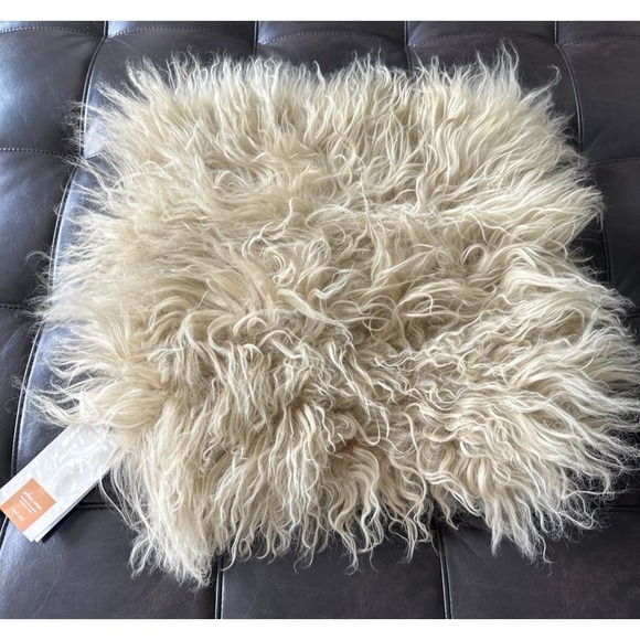 West Elm 100% Mongolian Lamb Dyed‎ Fur Pillow Cover 16x16 Tan *READ* #367987 - Picture 1 of 12